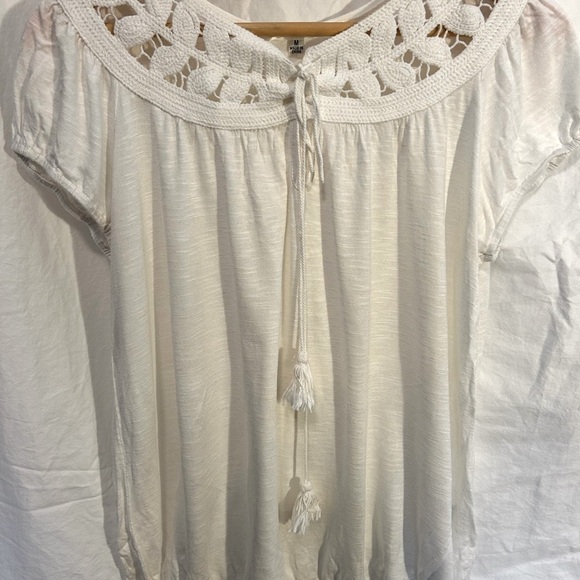 Max Studio Tops - Max Studio Cream Puff Sleeve Short Sleeved Tie Front Blouse